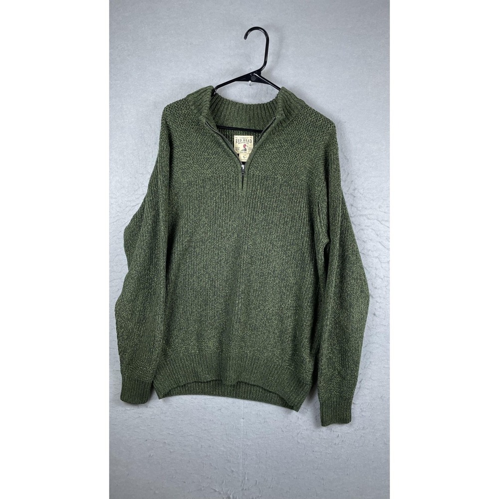 RedHead Sweater Mens‎ Large Green Quarter Zip Mock Neck Knit Pullover Outdoor